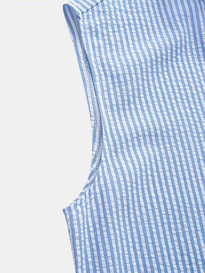 Herr – Modern ärmlös randig Henley-skjorta för avslappnad och stilren look