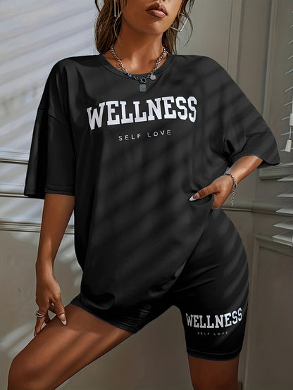 Wellness Self Love Damset – Avslappnad Lounge T-shirt och Shorts, Casual Vardagsträning