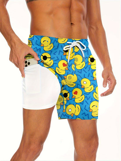 Herrars badshorts med roliga ankan-motiv – perfekt för strand och pool