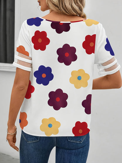 Dam Blus med Asymmetrisk Krage och Retro Blommönster – Elegant Vardagsstil