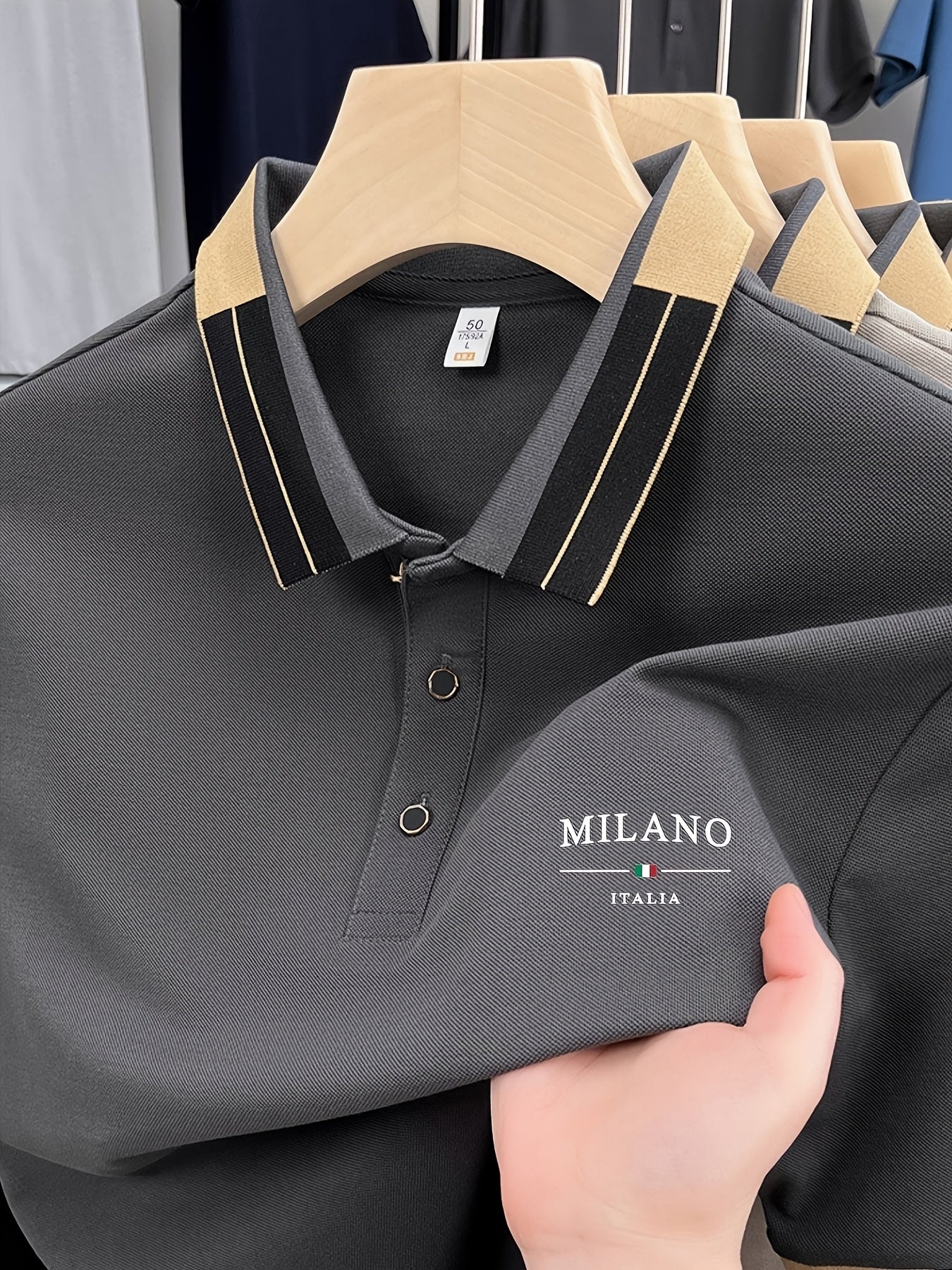 Herr Pikétröja Milano Italia med Modern Krage – Stilren & Trendig för Vardag och Fritid