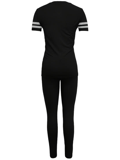 Dam Sportig Tvådelad Set – Avslappnad Topp och Leggings för Träning & Fritid