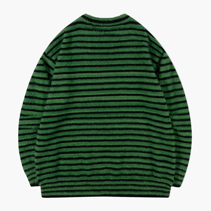 Herr Streetwear Randig Stickad Oversized Tröja – Perfekt för Höst och Vinter