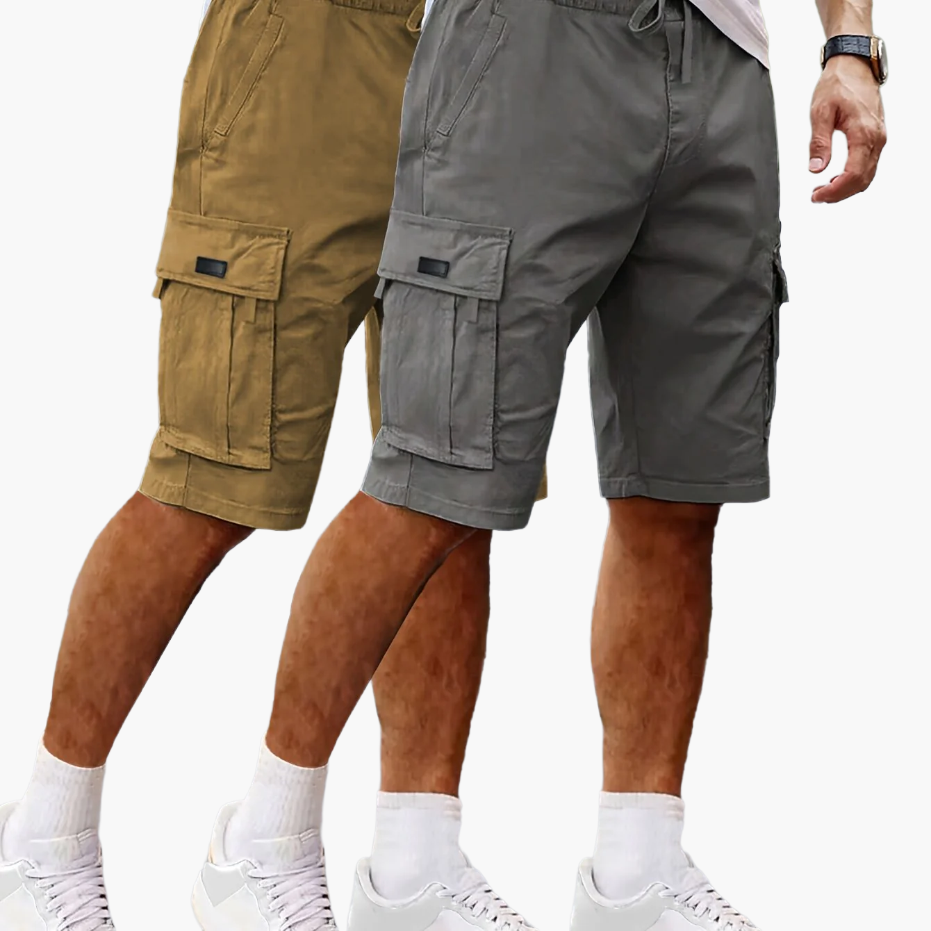Herrarnas 2-pack avslappnade cargoshorts för utomhus och vardag