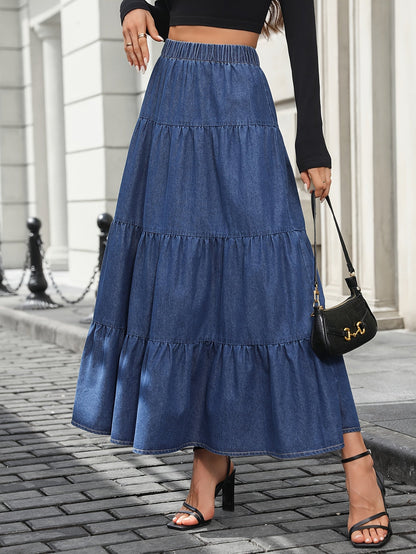 Dam Kjol Elegant A-Linje Bohemisk Stil Sommarkjol Lång Volangkjol