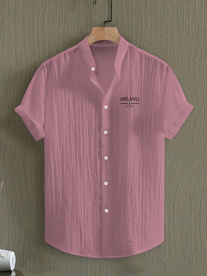 Herr Skjorta Milano Casual Med Ståkrage – Kortärmad, Elegant Sommarstil
