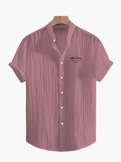 Herr Skjorta Milano Casual Med Ståkrage – Kortärmad, Elegant Sommarstil