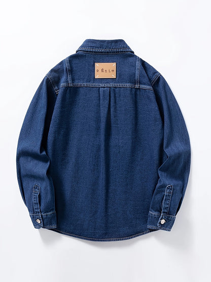 Herr Overshirt Denim – Avslappnad Skjortjacka för Vardag och Fritid