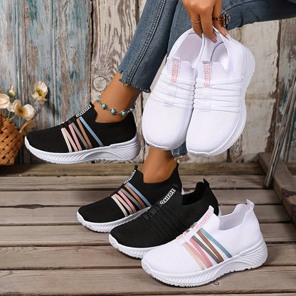 Dam Sneakers Slip-on Sportiga Vardagsskor Låg Modell – Trendig Randig Design