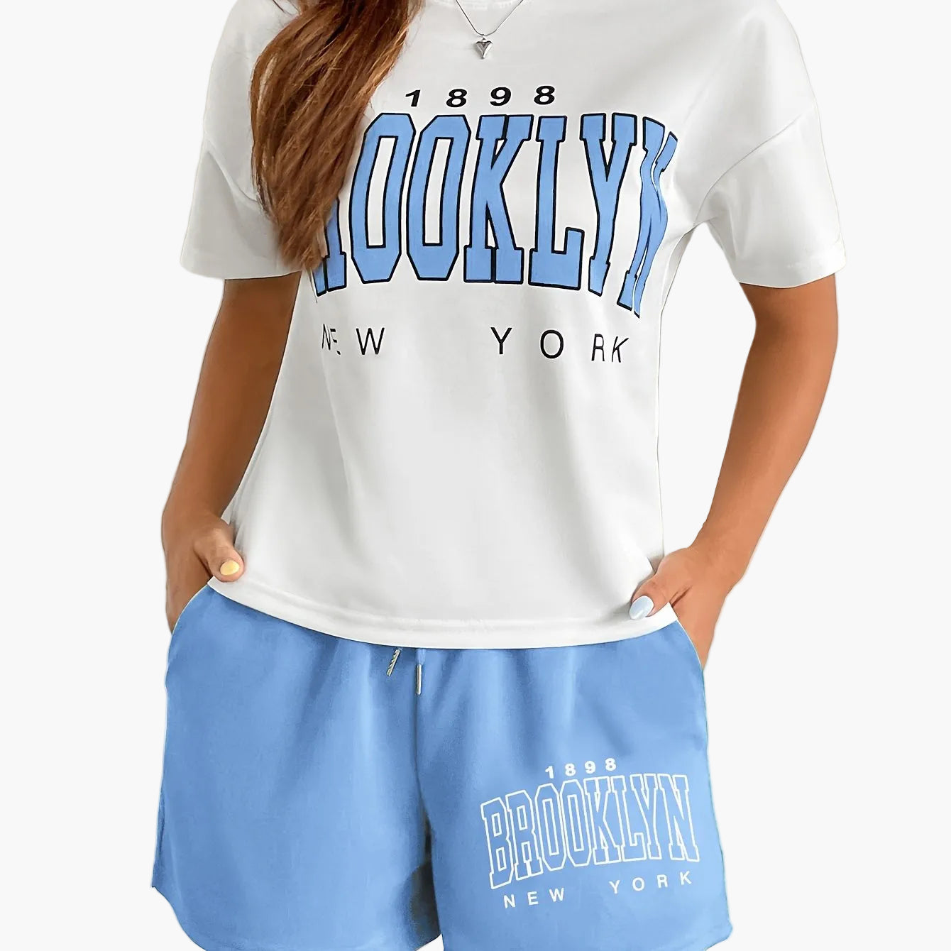 Damset Loungekläder Brooklyn New York T-shirt och Shorts - Avslappnad Stil