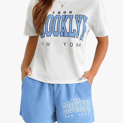 Damset Loungekläder Brooklyn New York T-shirt och Shorts - Avslappnad Stil