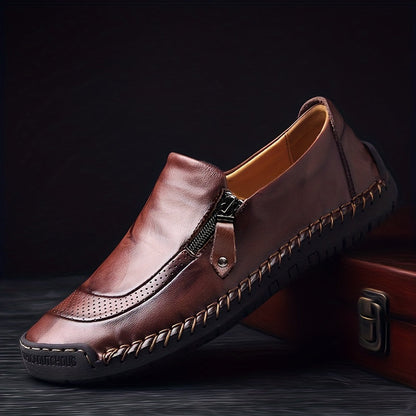Herr loafers vintage stil slip-on med dragkedja – perfekta för fest och vardag