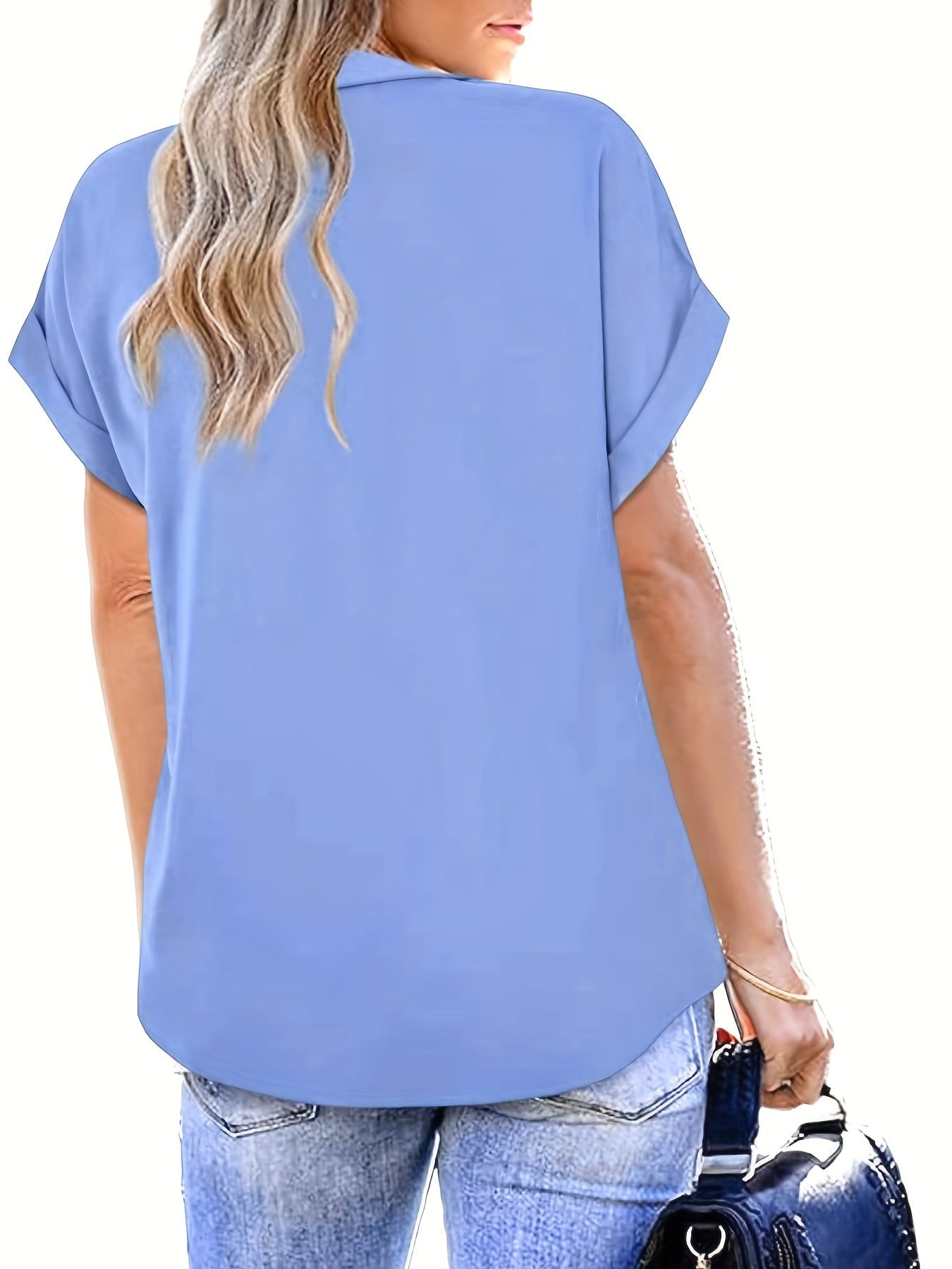 Dam Blus Elegant V-ringad Kortärmad Topp för Sommar Fritid