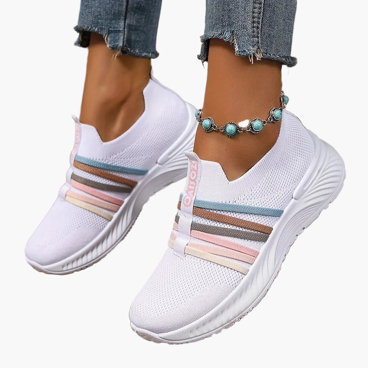 Dam Sneakers Slip-on Sportiga Vardagsskor Låg Modell – Trendig Randig Design