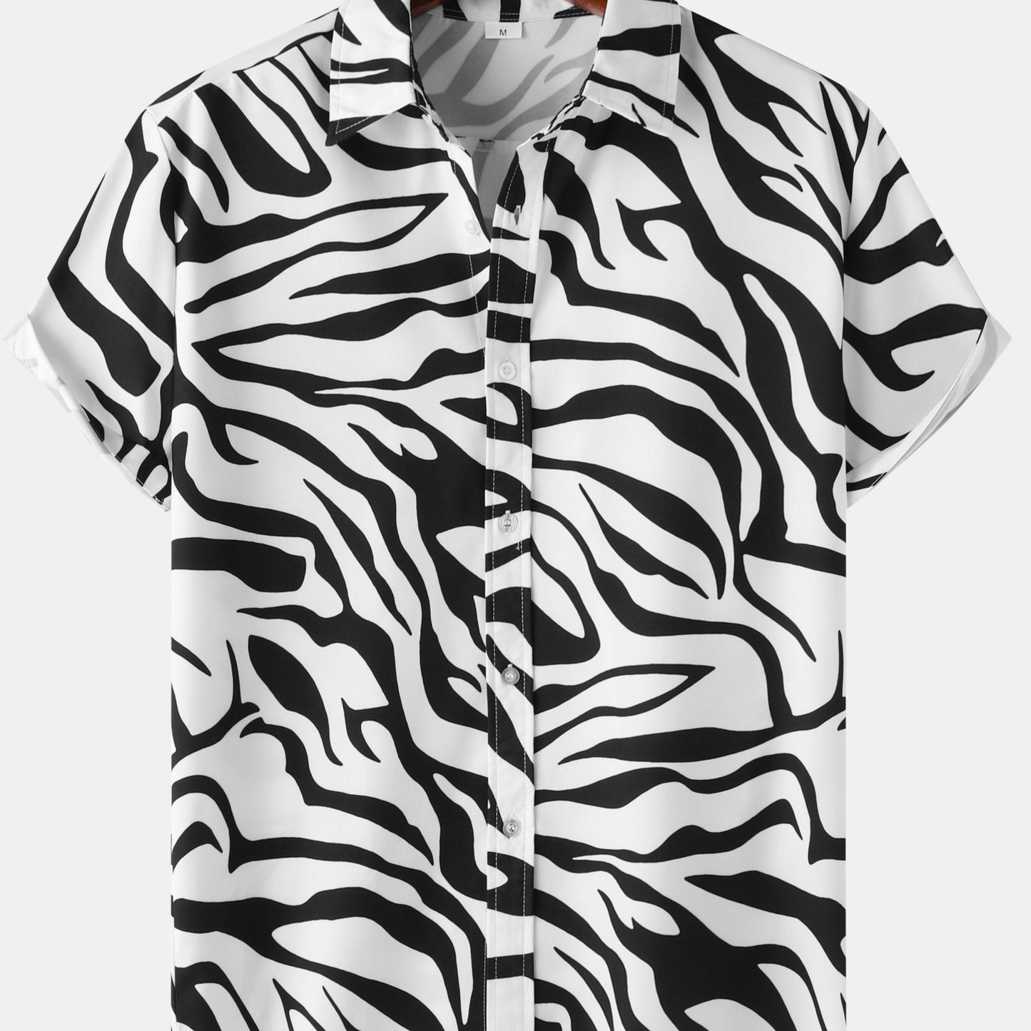 Herr Skjorta med Zebra Mönster – Kortärmad Resortskjorta för Sommar och Fritid