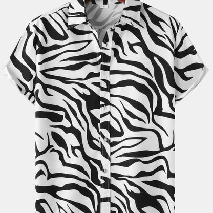 Herr Skjorta med Zebra Mönster – Kortärmad Resortskjorta för Sommar och Fritid