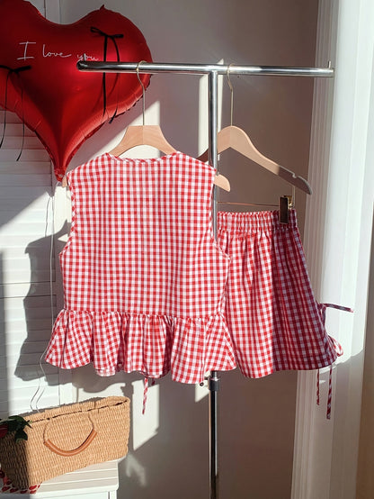 Dam Set Med Volangtop och Shorts – Randigt, Sommar, Avslappnad Stil