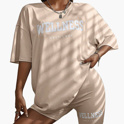 Wellness Self Love Damset – Avslappnad Lounge T-shirt och Shorts, Casual Vardagsträning
