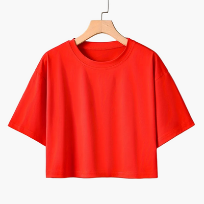 Dam T-shirt Crop Top Lös Passform Sommar Casual