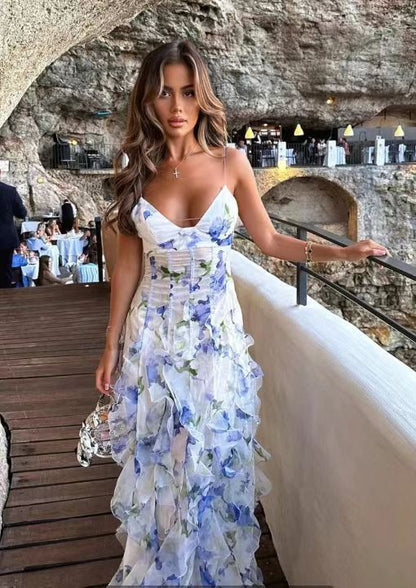 Damklänning Elegant Blommig Maxiklänning med Romantiskt 3D-mönster – Perfekt för Fest och Sommar