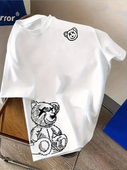 Herr T-shirt med konstnärligt björnmotiv – Trendigt streetwear för vardagsbruk