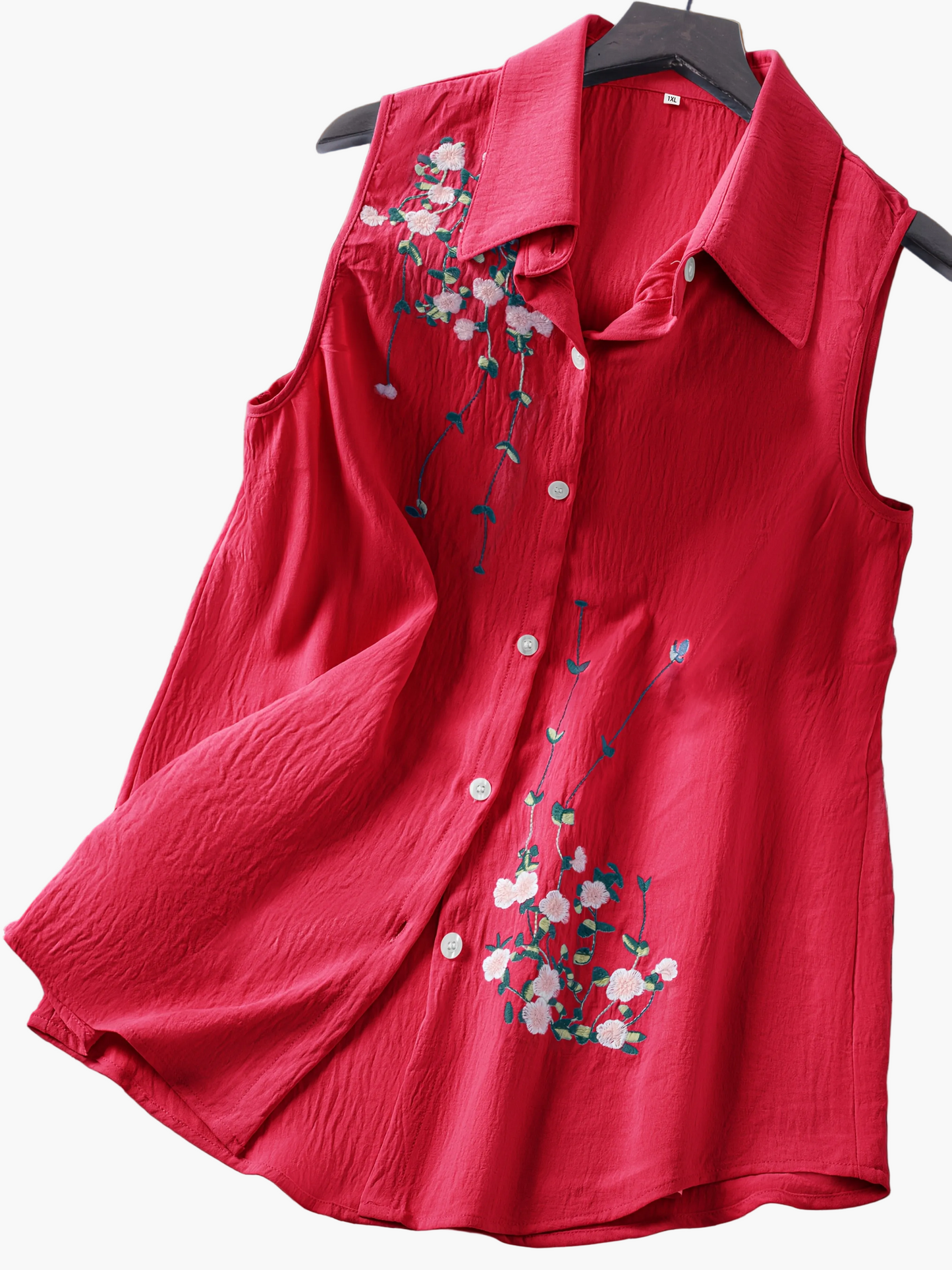 Dam Ärmlös Elegant Blus med Broderade Blommor – Perfekt För Vardag och Kontor