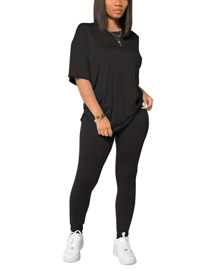 Dam T-shirt och Leggings Set – Avslappnad Vardagsstil för Kvinnor