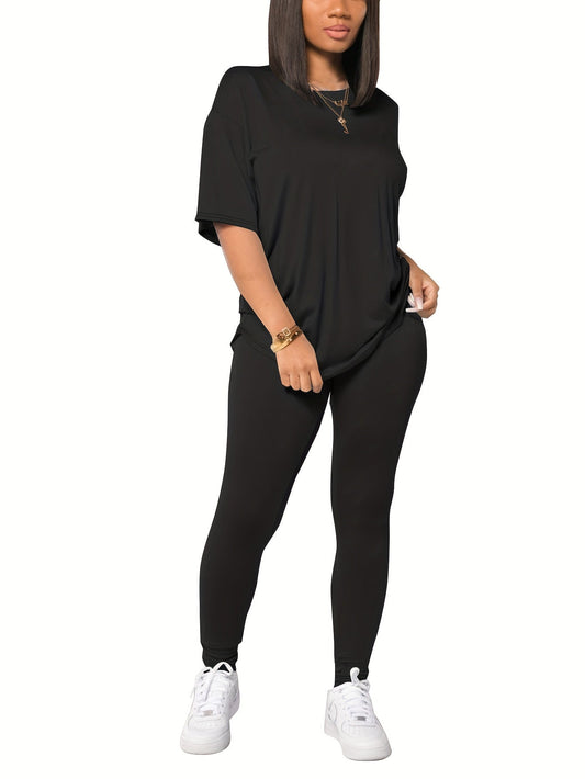 Dam T-shirt och Leggings Set – Avslappnad Vardagsstil för Kvinnor
