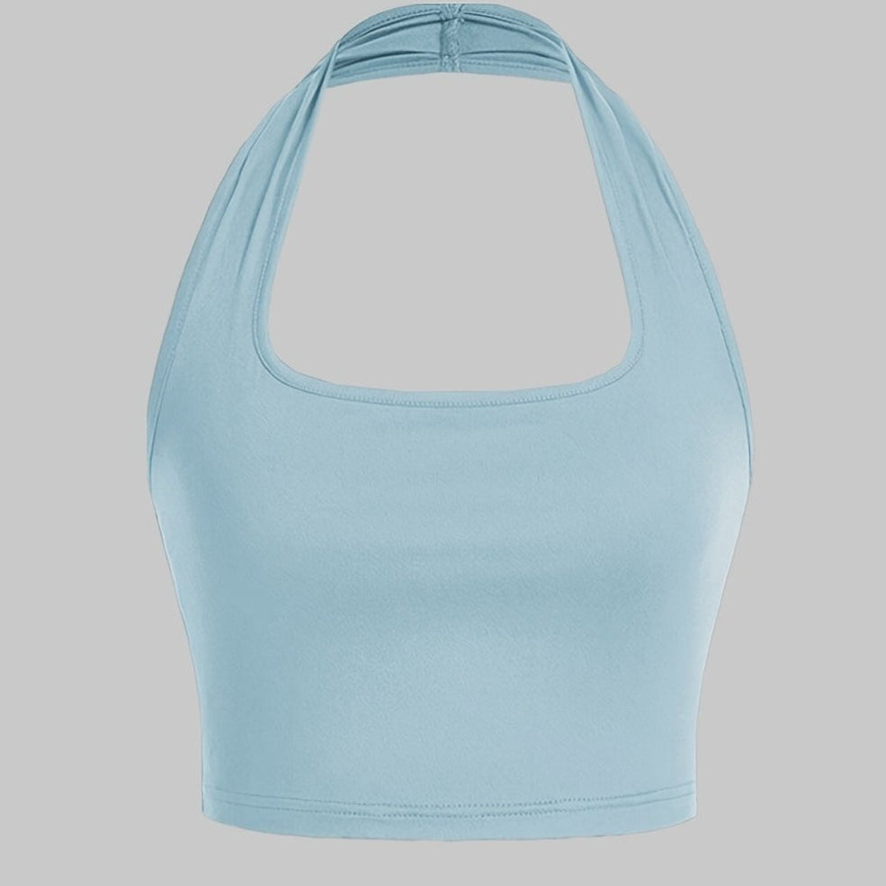 Dam Halterneck Crop Top med Öppen Rygg - Trendig Sommartopp för Vardag och Fest