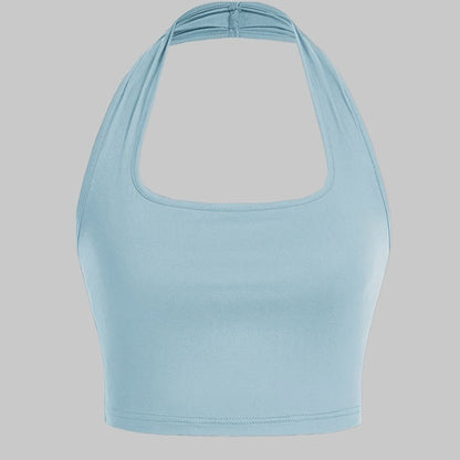 Dam Halterneck Crop Top med Öppen Rygg - Trendig Sommartopp för Vardag och Fest