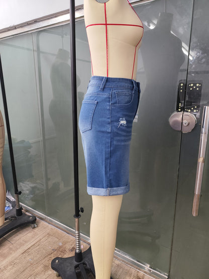 Damers avslappnade cykelshorts i denim med hög midja – sommarstil för vardagsbruk