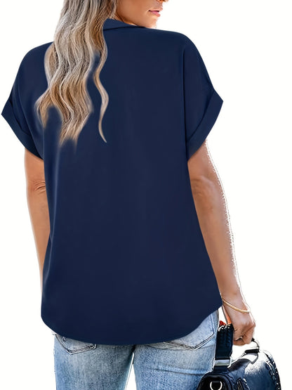Dam Blus Elegant V-ringad Kortärmad Topp för Sommar Fritid