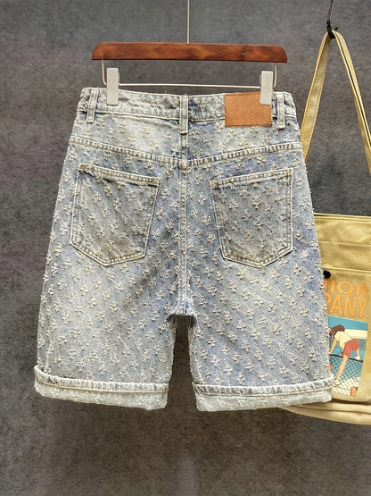 Herr Bermuda Shorts Streetstil – Knälånga Shorts med Textur och Avslappnad Passform