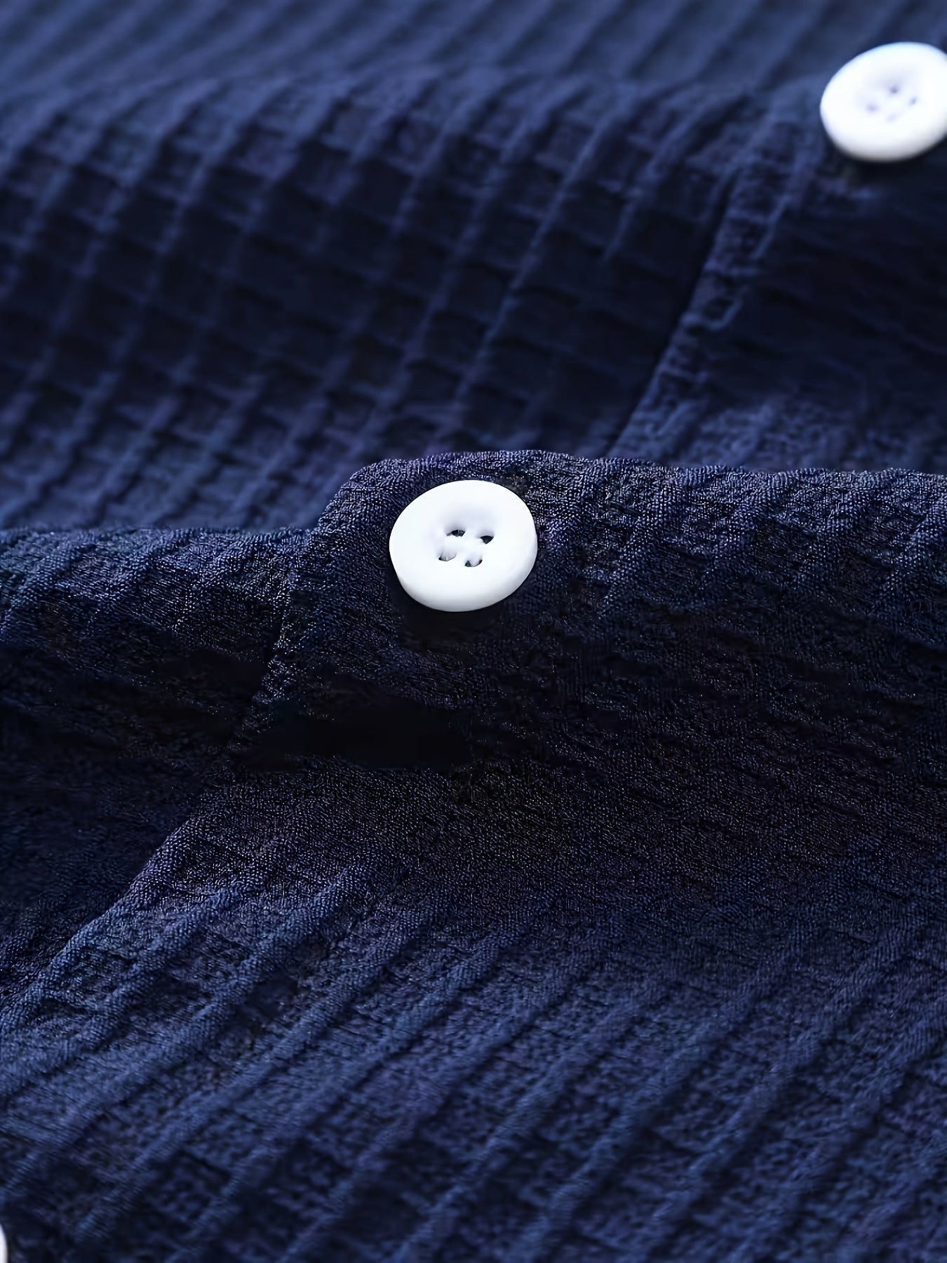 Herr Skjorta Kortärmad Texturerad Waffle-Knit Resortskjorta Trendig & Avslappnad