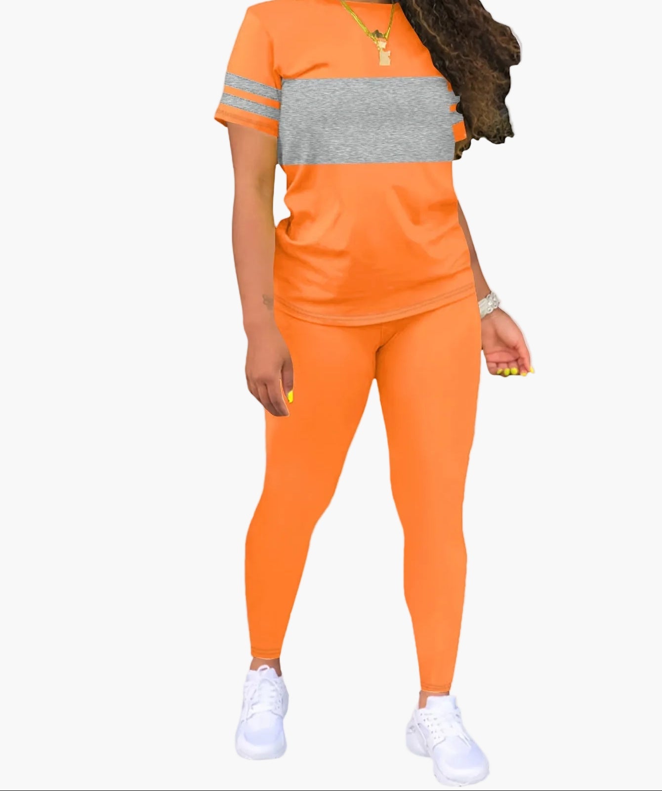 Dam Sportig Tvådelad Set – Avslappnad Topp och Leggings för Träning & Fritid