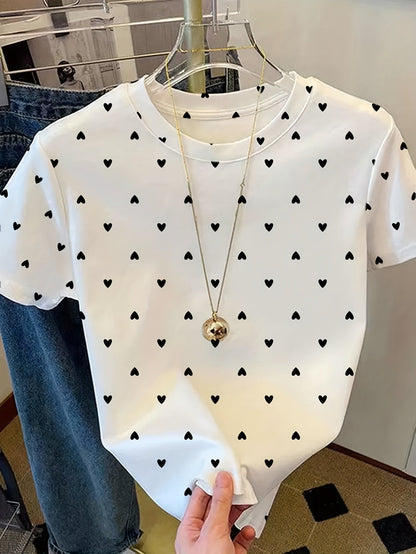 Dam T-shirt med Prickigt Elegant Mönster – Vardagsstil och Bekvämlighet