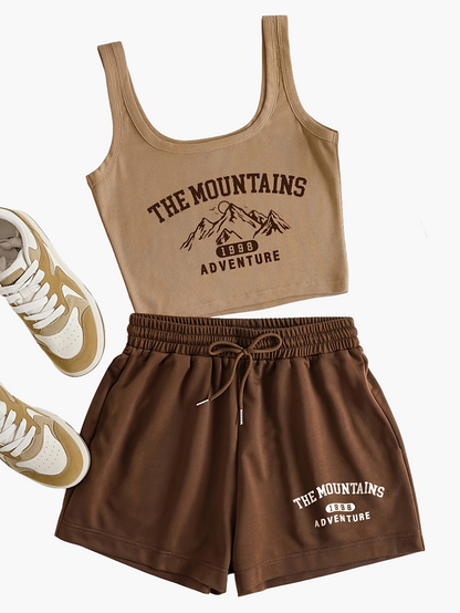 Damenset Sportigt Linne och Shorts – The Mountains Adventure – Fritid & Träning