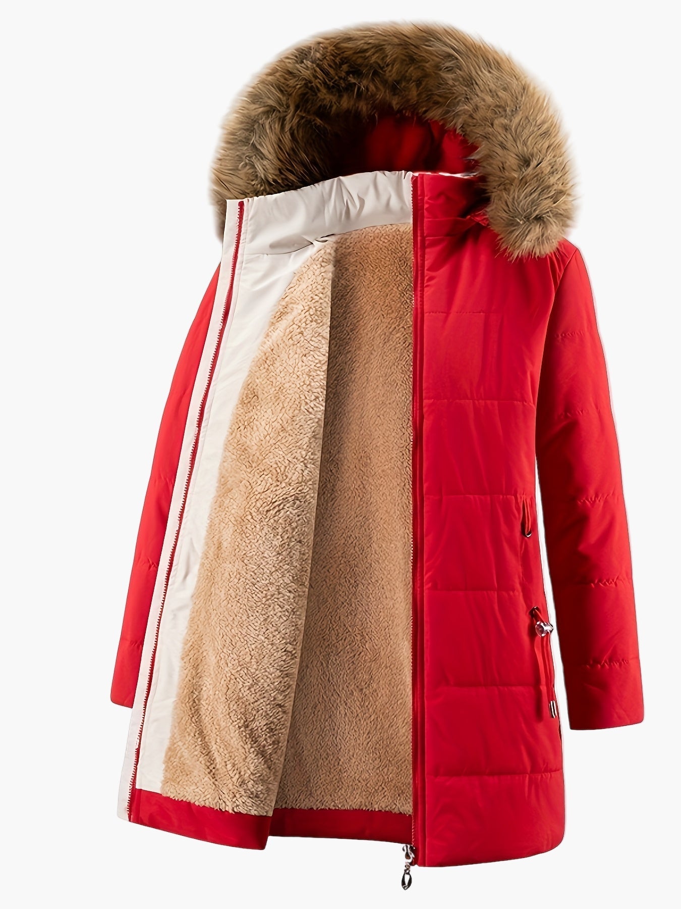 Dam Parkas Vinterjacka med Fuskpäls – Elegant och Varm för Kallt Väder