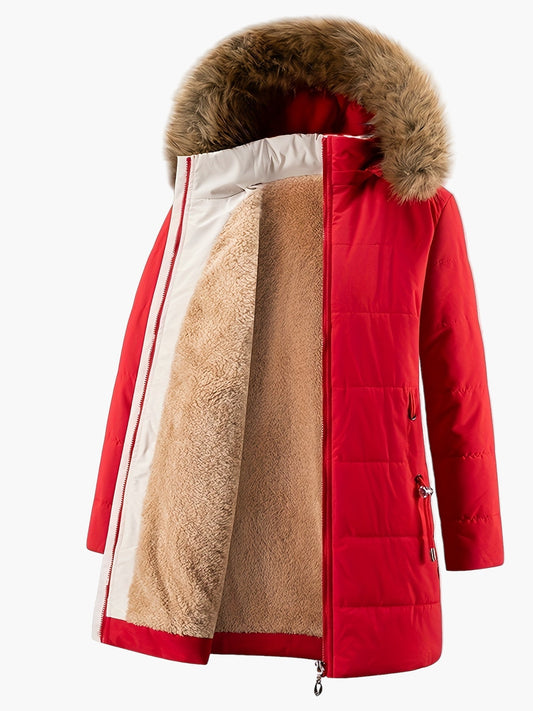Dam Parkas Vinterjacka med Fuskpäls – Elegant och Varm för Kallt Väder
