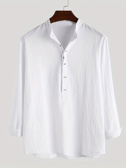Herr Skjorta Henley Långärmad Avslappnad Modern Stil