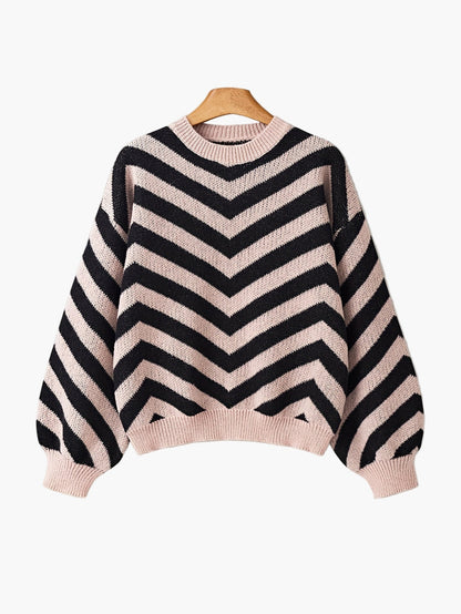 Damtröja med Chevronmönster – Elegant stickad pullover för höst och vinter