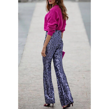 Victoria – Slim Elastic Bell-bottom Pants med paljetter