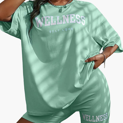 Wellness Self Love Damset – Avslappnad Lounge T-shirt och Shorts, Casual Vardagsträning