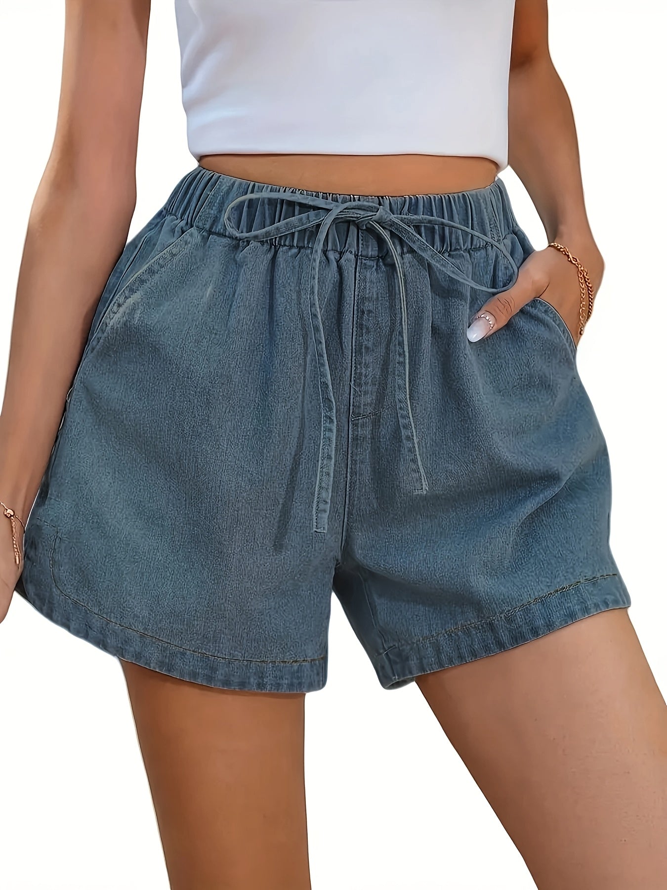 Damshorts för vardag och sommar – Elegant avslappnad stil med dragsko och lös passform