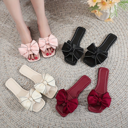 Dam Sandaler med Stor Rosett och Fyrkantig Tå – Trendiga Sommarslippers för Vardagsbruk