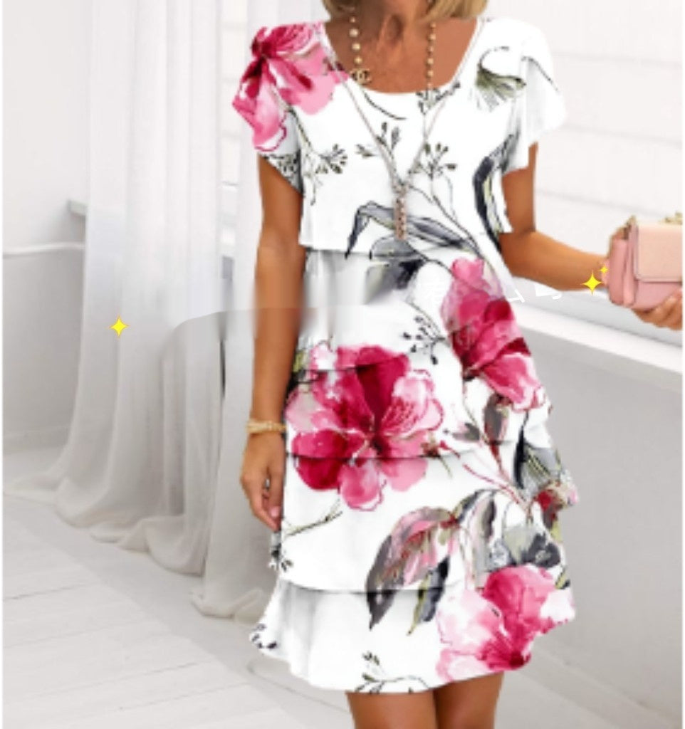 Damklänning Elegant Patchwork Layered Sommarklänning för Fester och Vardagsbruk