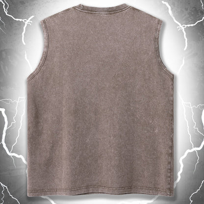 Herrarnas ärmlösa streetwear-tanktop med vintage-tryck och urban stil