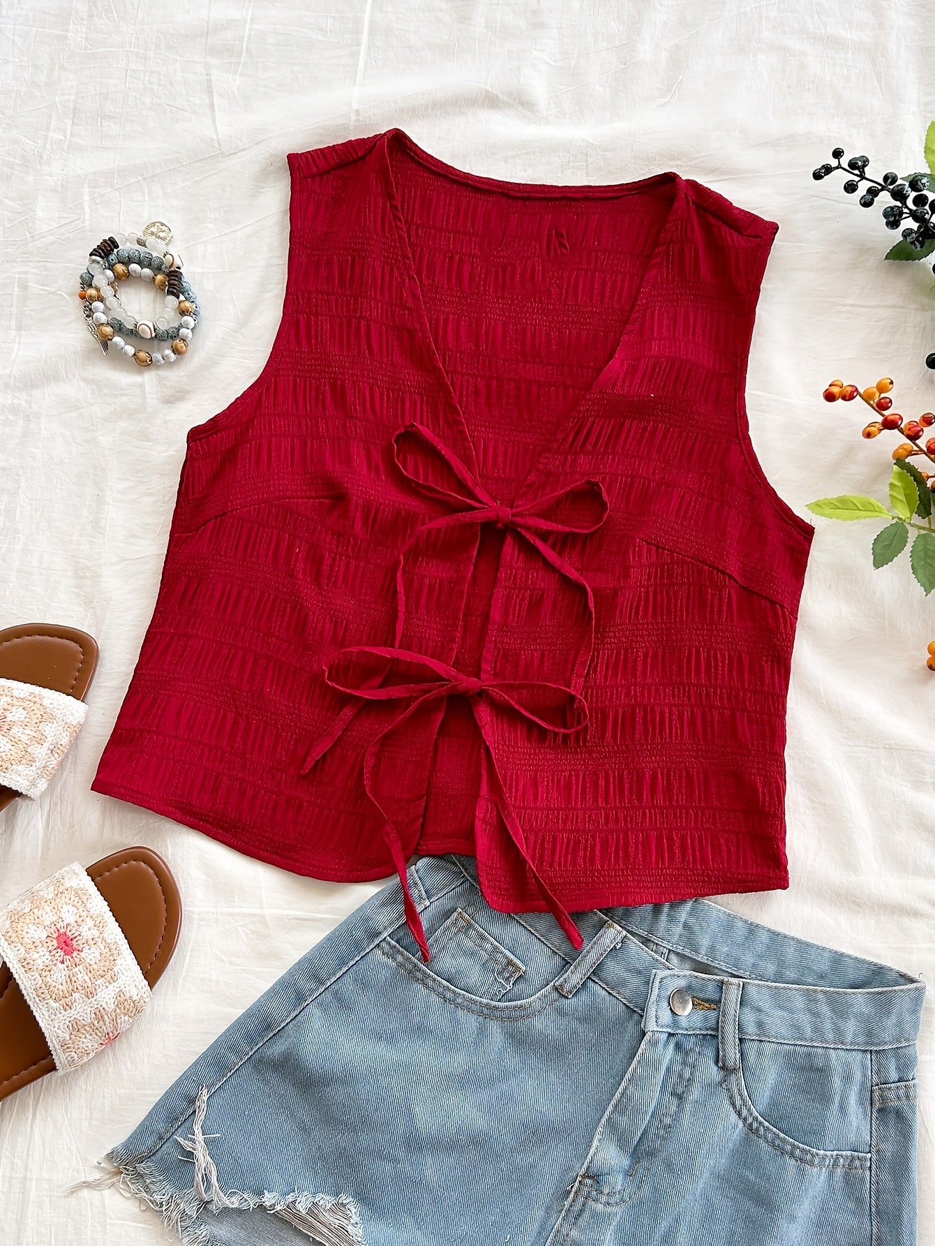 Dam Väst med Knytband och Boho-Design för Avslappnade Sommaroutfits