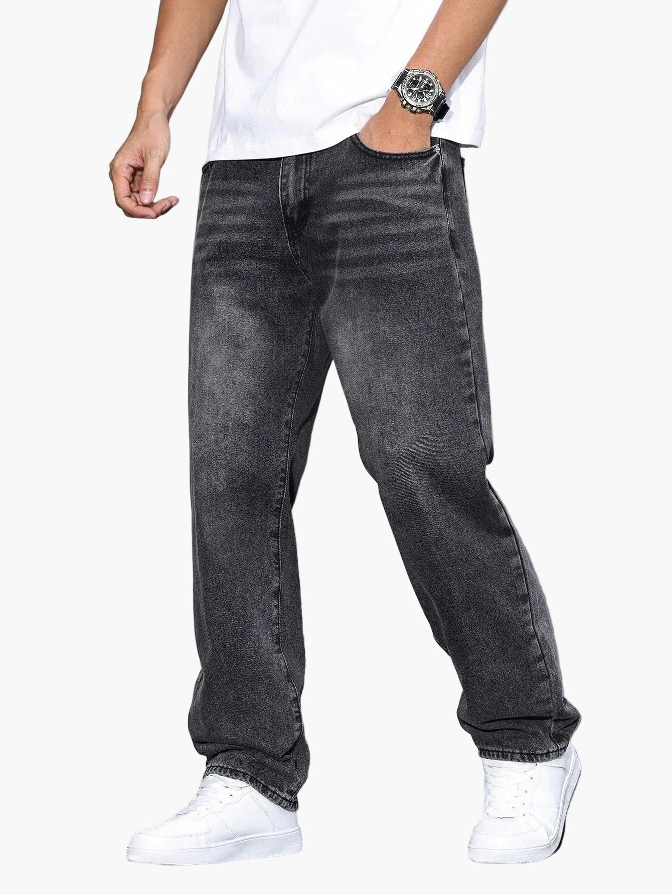 Herrjeans Loose Fit Streetwear Avslappnad Stil