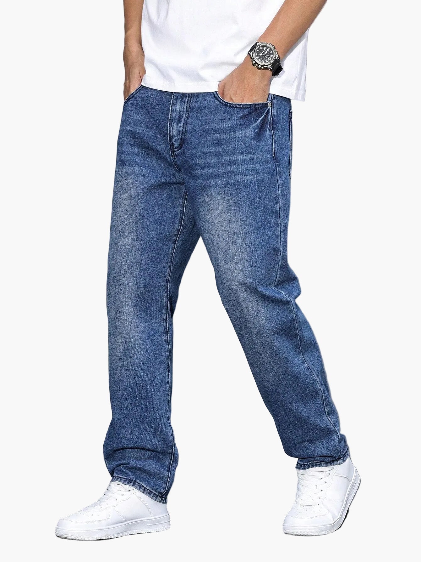 Herrjeans Loose Fit Streetwear Avslappnad Stil